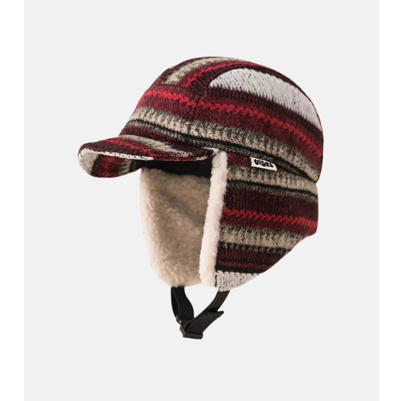 Gestreifte Retro-Gehörschutzhut für Männer und Frauen im Winter mit dicken Samt- und warmen, winddichten Bombermützen