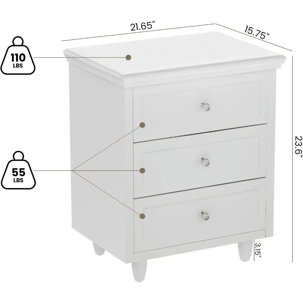 Bedside Table Modern White Drawer Dresser Bedside Table, Perfect for Bedroom, Living Room, 15.75