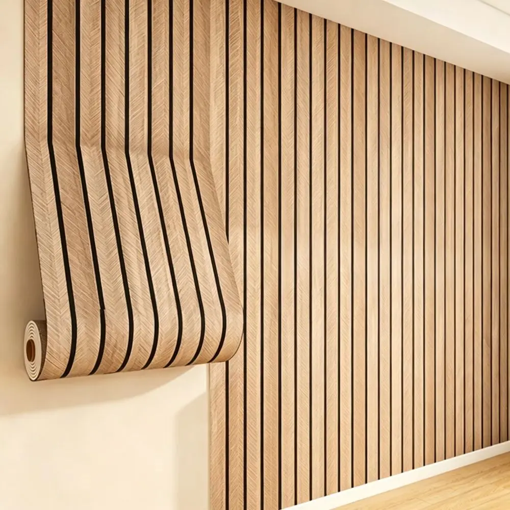 Self-Adhesive Imitation Wood Grain Wallpaper Peel and Stick PVC Grid Panel Wall Sticker Wear-Resistant Thickened