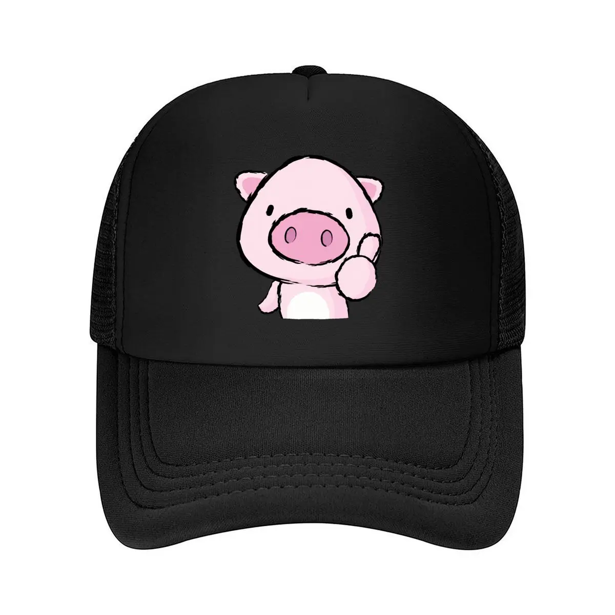 Cute Pink Pig Cartoon Waving Illustration Mesh Baseball Cap For Womens Unisex Female Beach Dad Hat Hip Hop