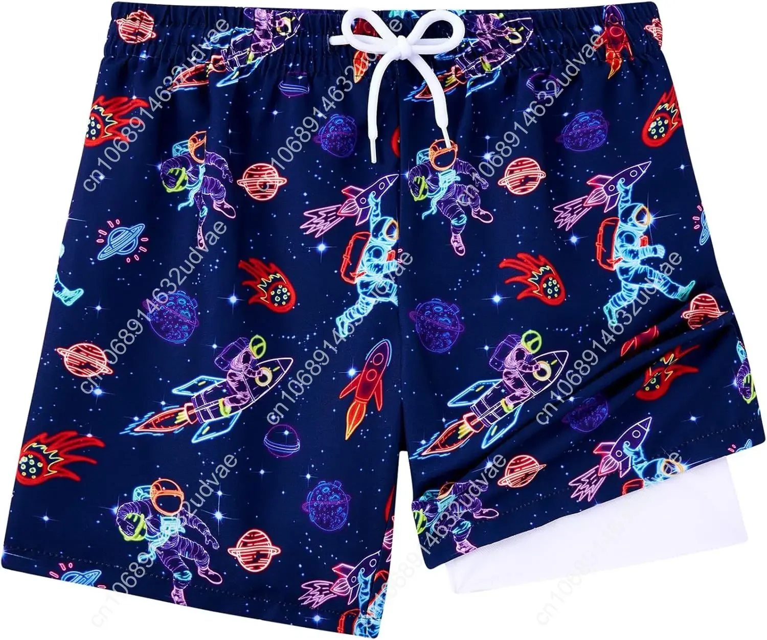 Little Boys Swim Trunks with Boxer Mesh Liner Swim Shorts Kids Quick Dry Bathing Suit Swimwear 4-12T