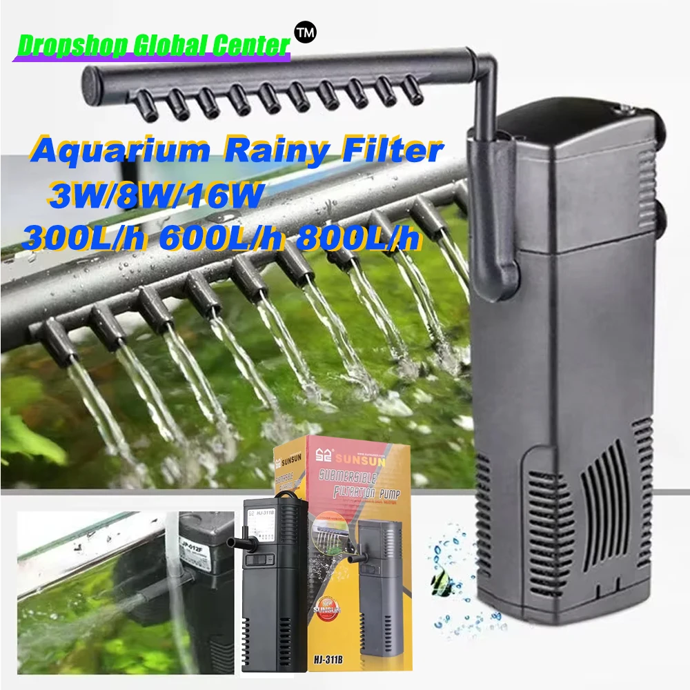 Aquarium Filter 3-in-1 Oxygenation Pumping Wall Mounted Filter Waterfall Rain Filter Fish Tank Accessories 3W/8W/16W SUNSUN