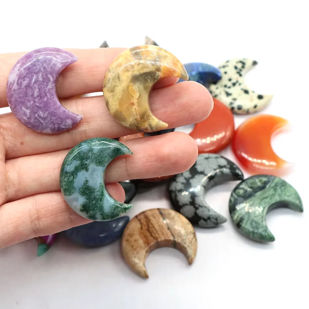 30mm Natural Crystal Moon Stones Amethyst Quartz Hand Carved Chakra Feng Shui Healing Meditation Figurine Home Decor Ornament