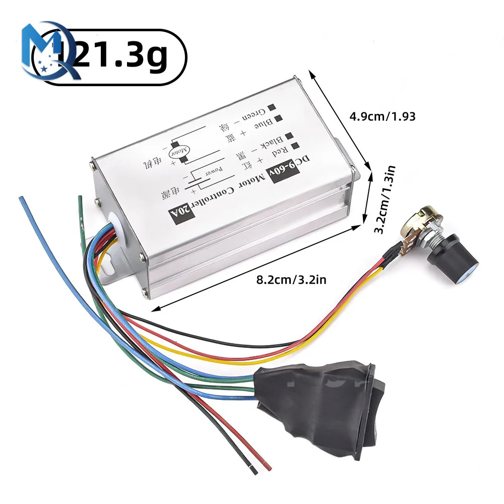 DC Motor Speed Forward Reverse Governor 9-60V High Power Pulse Width Motor Driver PWM Control Board 0-20A 1200W Potentiometer