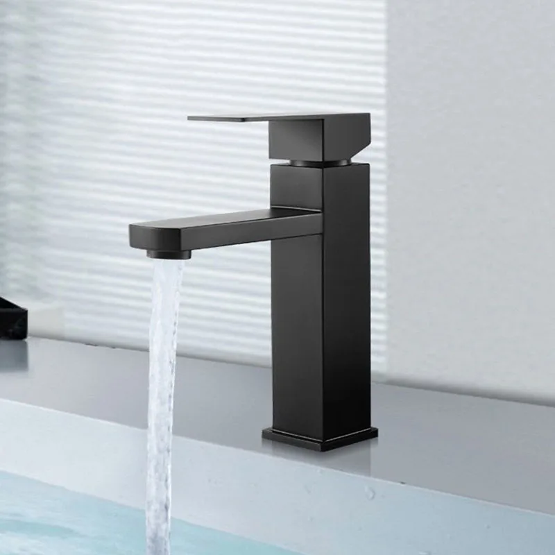 Stainless Steel Bathroom Faucets Hot and Cold Mixer Tap Sink Faucets Black/Silver Wash Basin Deck Mounted