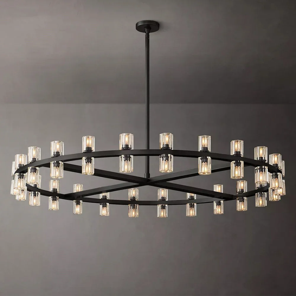 

LED Round Chandelier Modern Black Ceiling Chandelier Home Decor Clear Crystal Cup Hanging Lustre Lamp for Living Room