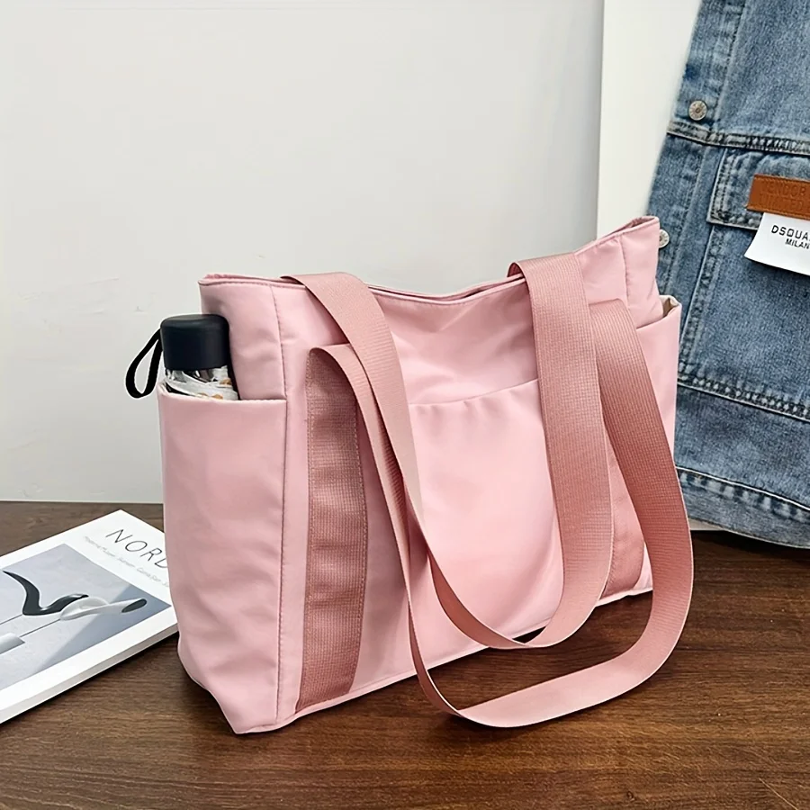 Simple Tote Shoulder Bag, Casual Large Capacity Handbag, Portable Storage Bag For Shopping