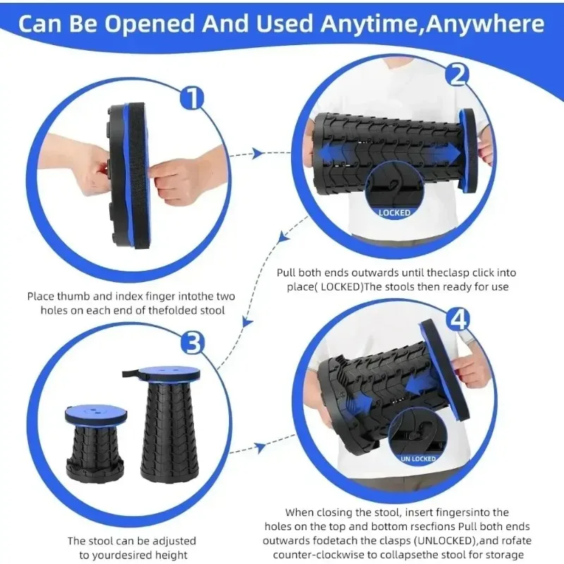 Folding Stool Outdoor Portable Travel Adjustable Retractable Stool Retractable Seat Train Household Plastic Bench