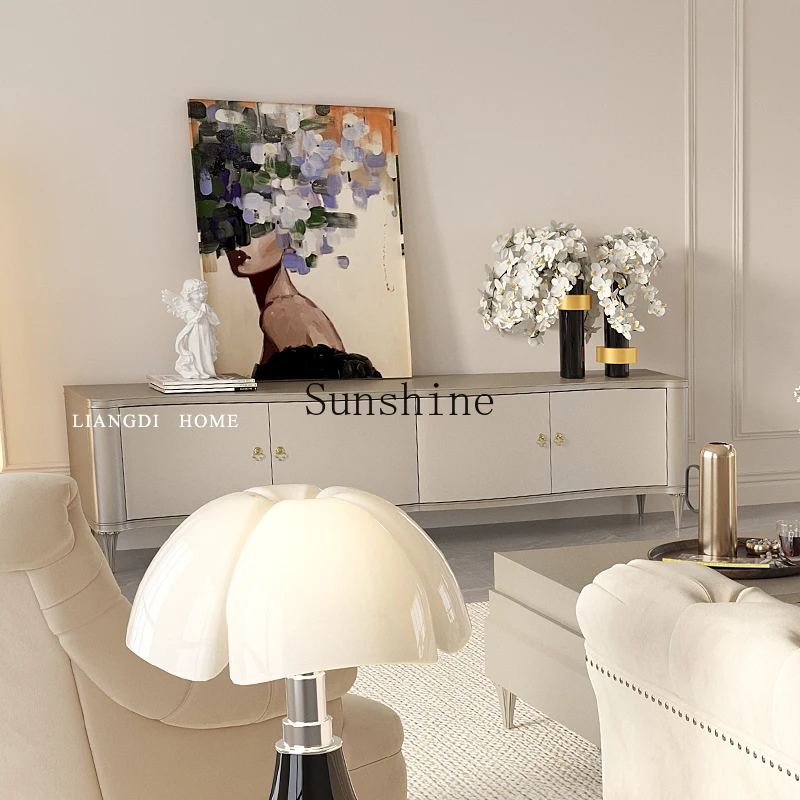 Französischer heller Luxus-TV-Schrank aus massivem Holz, moderne, einfache, kleine Wohnung, Couchtisch-Kombination, Wohnzimmer-Aufbewahrung