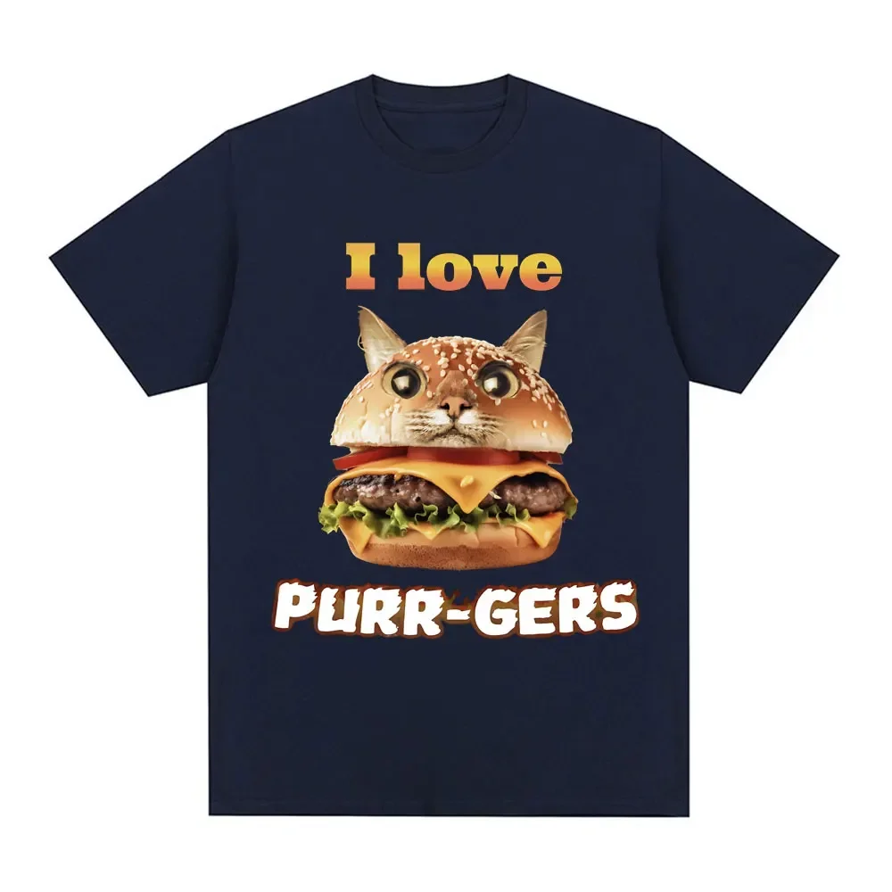 I Love Purr Gers Funny Hamburger Cat Graphic T-shirt Men Women Cotton Casual Oversized Short Sleeve T-shirts