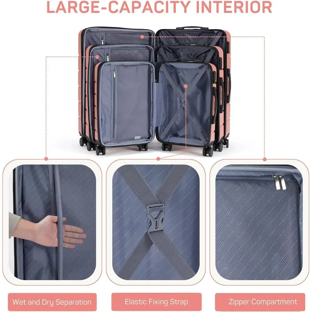 مجموعة أمتعة دوارة ذات هيكل صلب قابلة للتوسيع مع قفل TSA، وردي، مقاسات 20-28 بوصة #6