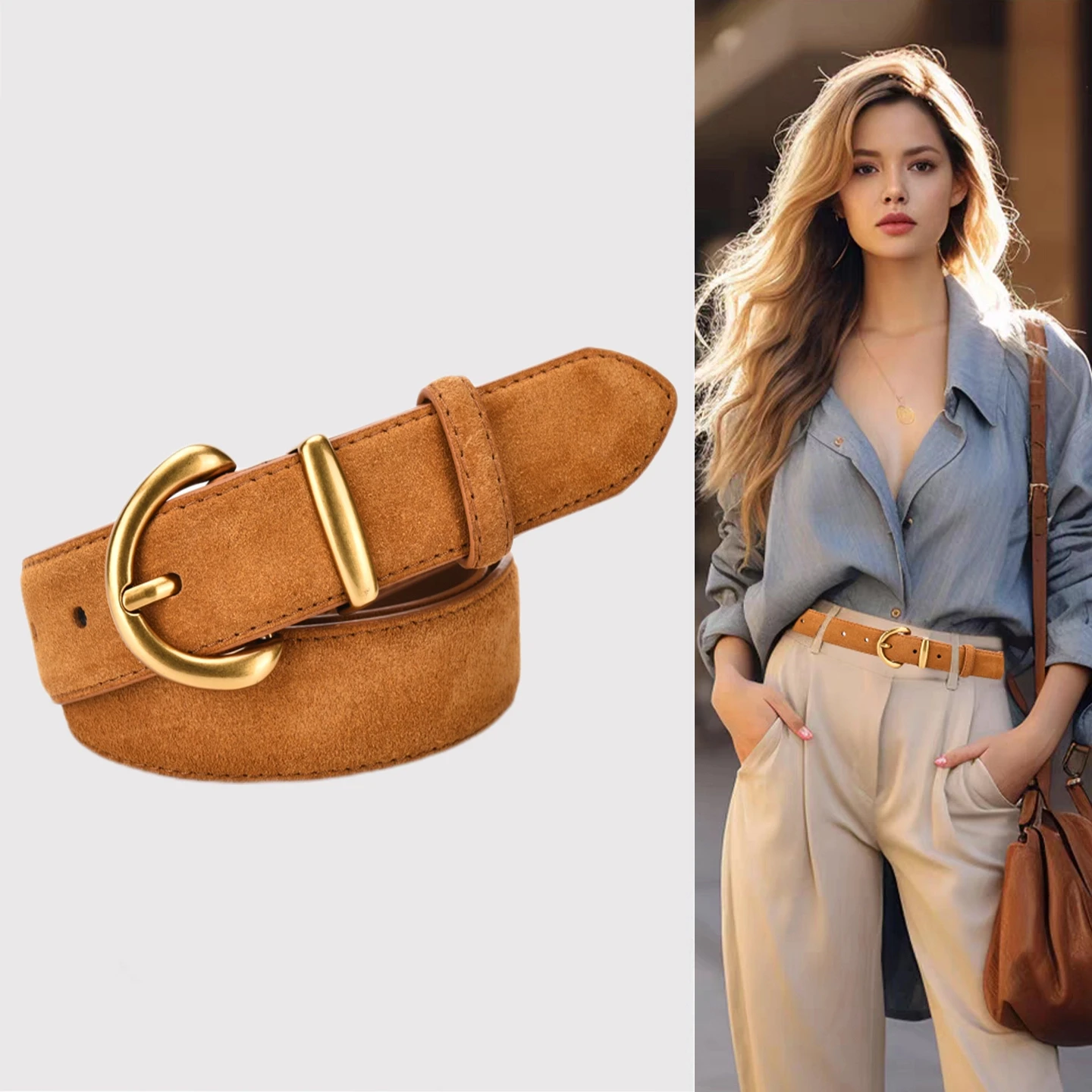 여성용 고급 플란넬 스웨이드 벨트, 청바지 와이드 레그 팬츠 캐주얼 드레스용 빈티지 벨트