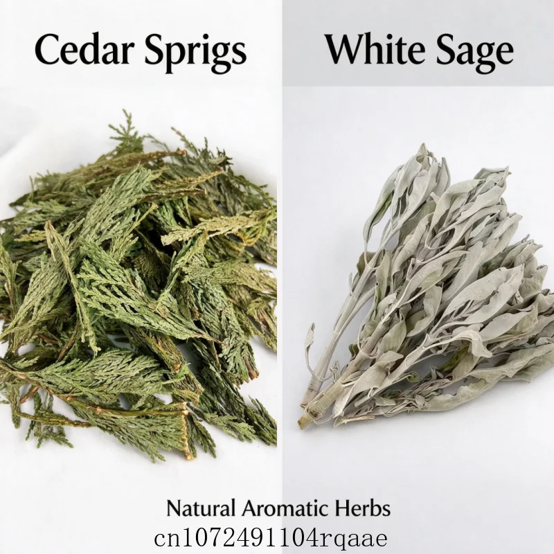 Dried White Sage Sprigs & Cedar Sprigs Natural Aromatic Herbs, Home Scenting Dried Plant for Yoga Meditation Room Air Freshener