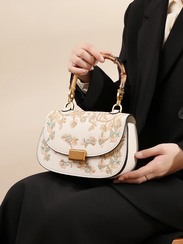 handbags for women designer luxury Women's Bag Embroidered Mother Bag Commuter Women's Crossbody Bag Bamboo Handbag Small Bag