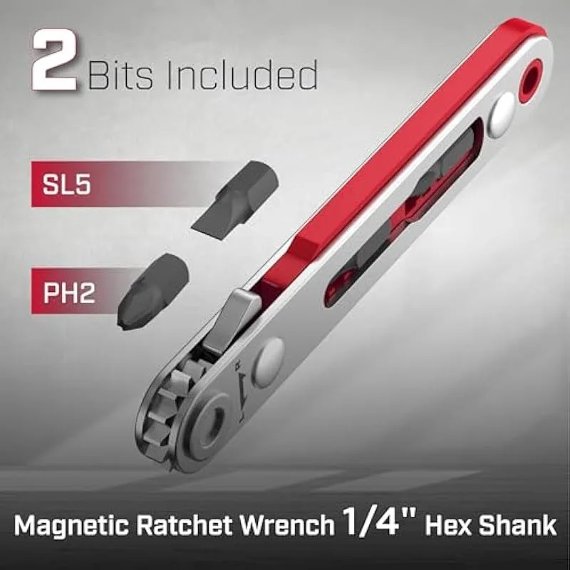 Mini Ratchet Wrench Screwdriver, 1/4 - Inch Size, Magnetic, 90 - Degree Right - Angle Screwdriver.