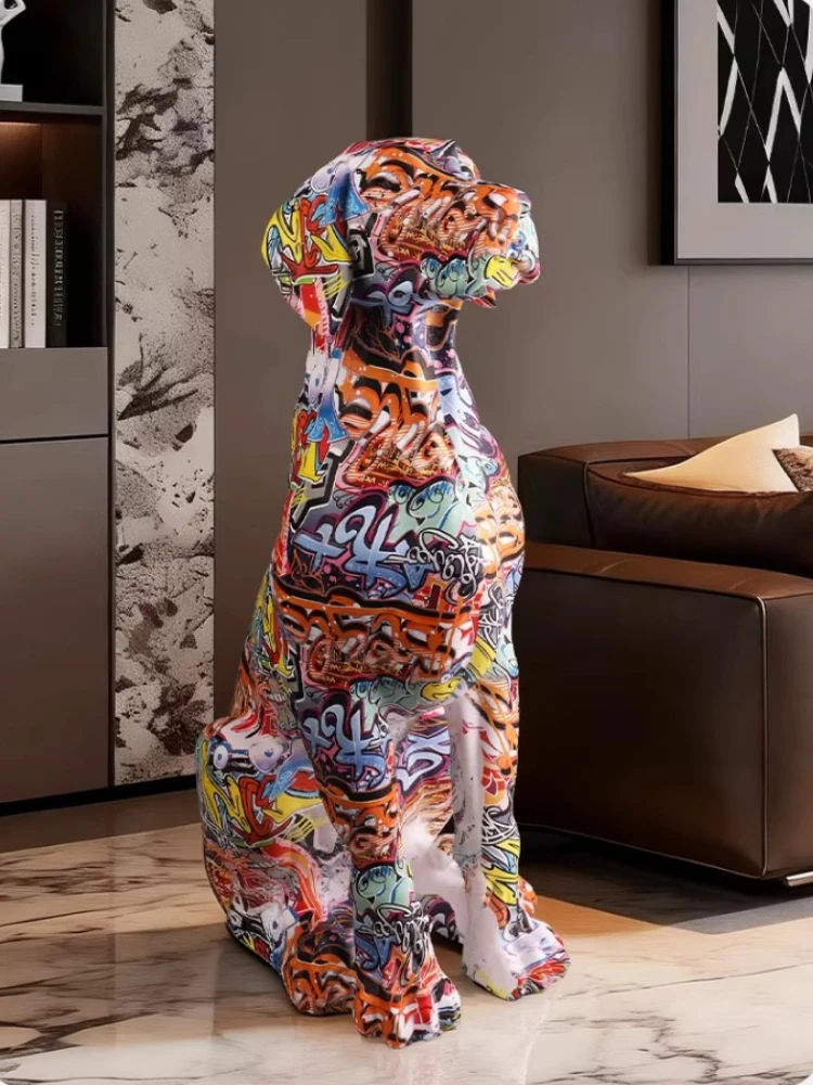 American-style Graffiti Golden Retriever Floor Ornament Modern Minimalist TV Cabinet and Sofa Decoration Housewarming Gift