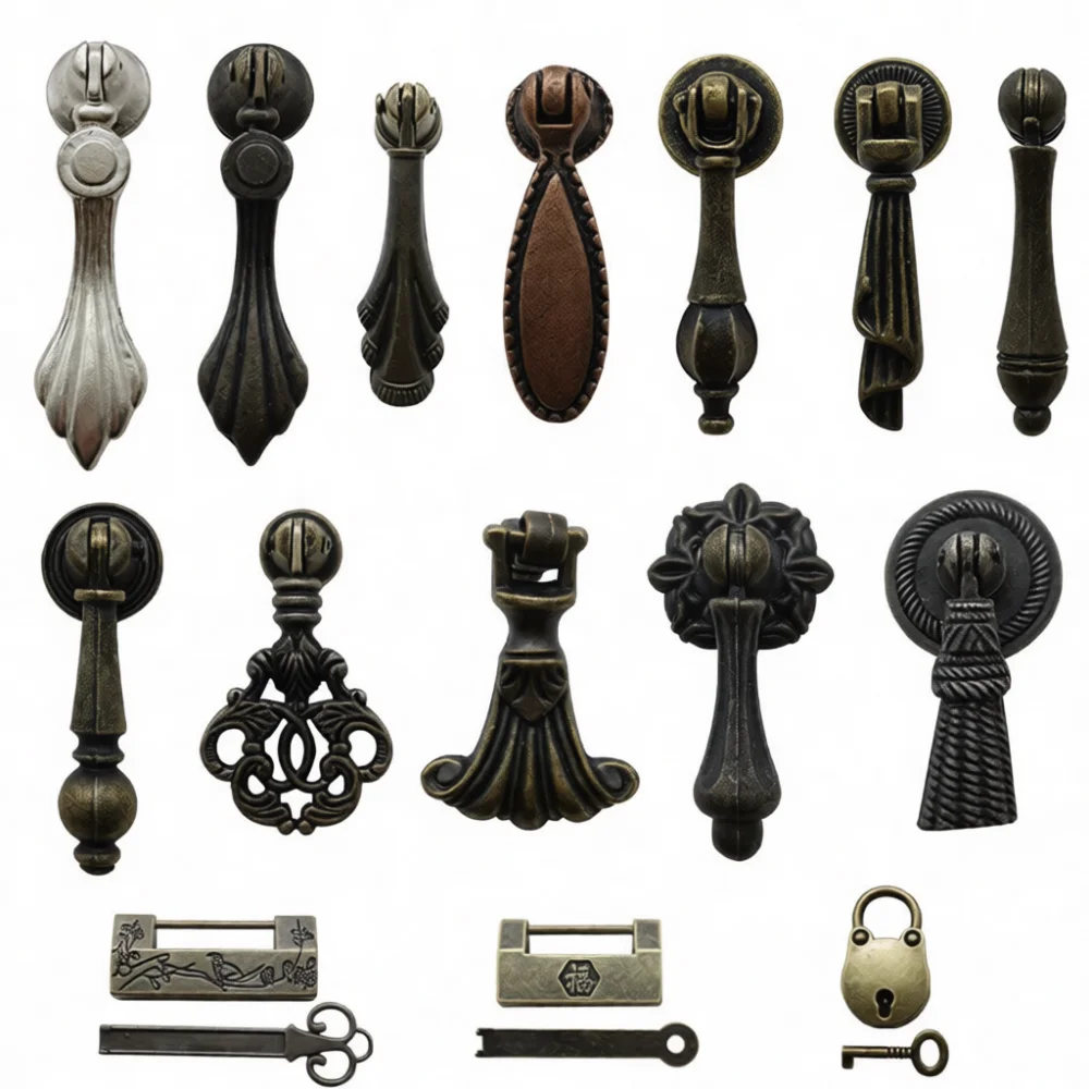 Retro Style Rustic Bronze Cabinet Handle Single Hole Drawer Pull Decorative Hardwares For Chinese Classic Wood Furniture
