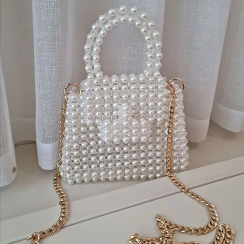 

Customizable Color Women's Bag Acrylic Bead Handmade Woven Chain Crossbody Bags New Casual High-end Texture Flip Ladies Handbag