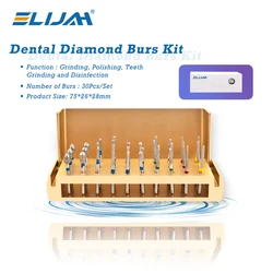 ELIJAH 30pcs Dental Diamond Burs Drill Aluminium alloy Burs Autoclavable High Speed Handpiece Tool For Dental Practice