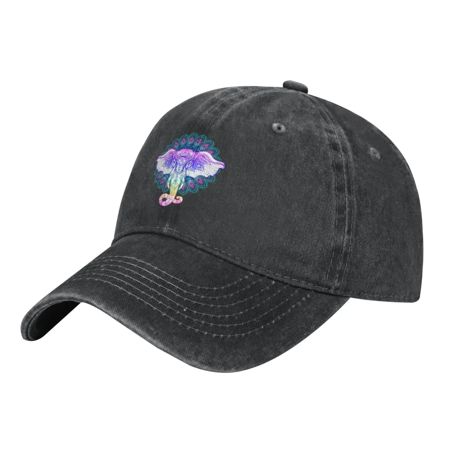 

Women's Beautiful Elephant Hat Washed Vintage Adjustable Baseball Cap for Dad Mom Black