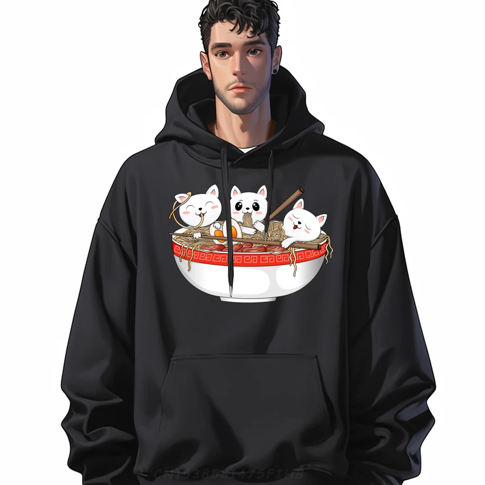 

Cute Kawaii Cats Ramen Noodles Japanese Cat Graphic Tee Polyester Fiber Female Mens Hoodies