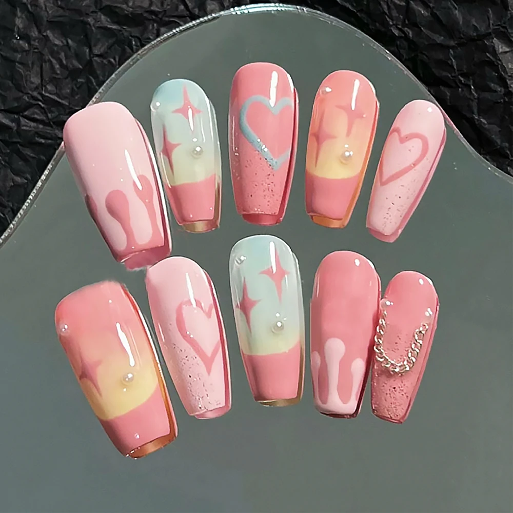 New Sweet Girl Y2K Dopamine Girl Wearing Armor Cute Sweetheart Macaron Color Wearing Nail Art Pure Handmade Detachable Nail Art