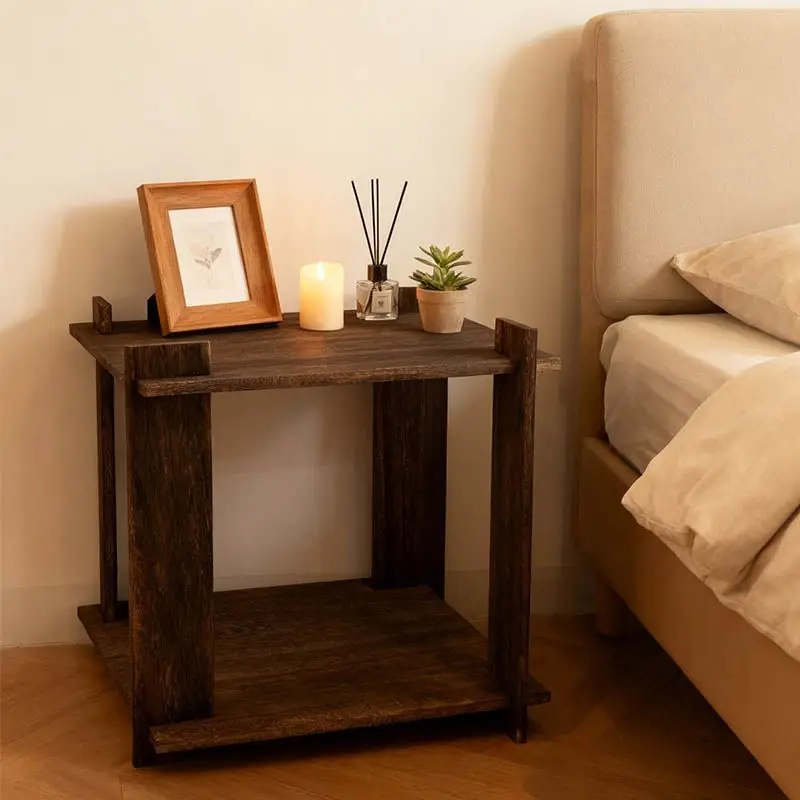 

Solid Wood Bedside Table Household Bedroom Simple Living Room Creative Shelf Artifact Elegant Small Apartment