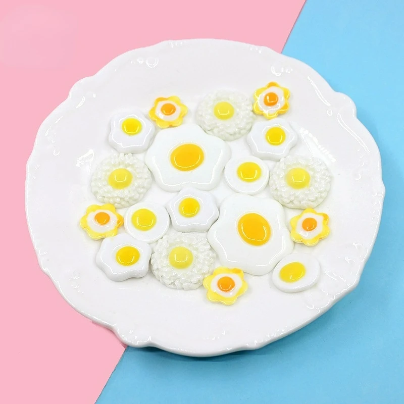 10pcs Mini Resin Fried Eggs Fake Food Decor Embellishments Scrapbooking Supplies Flatback Charm Miniature Accessories Planar Diy