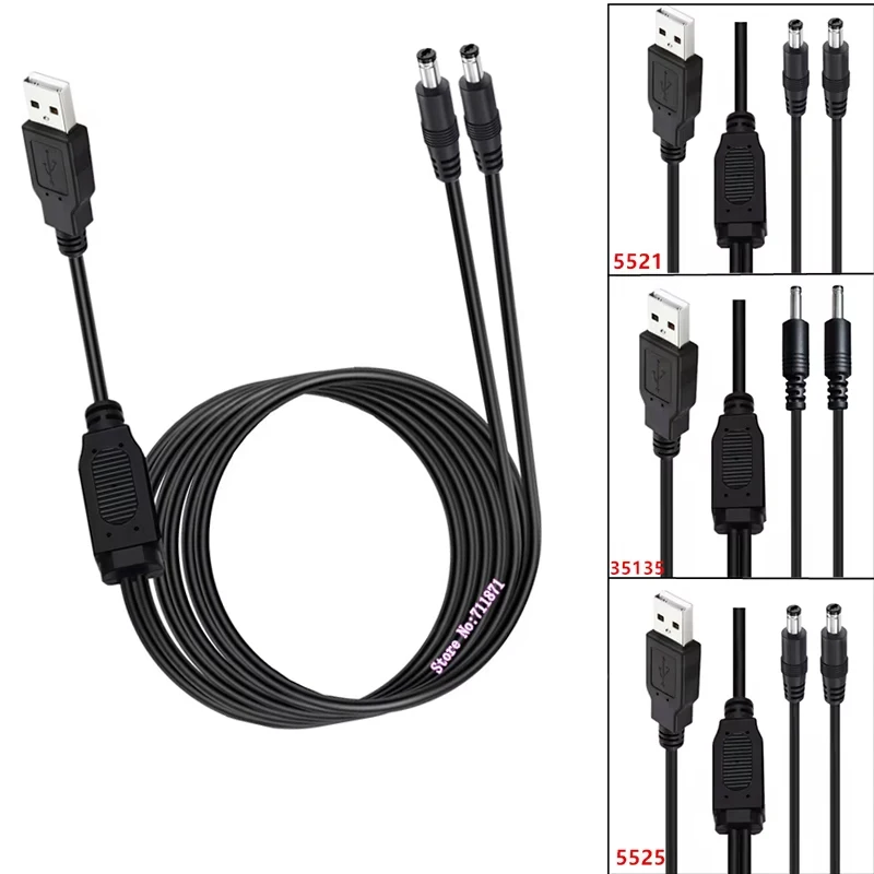 Usb to DC 35135 5521 5525 Power Cord Cable Usb2.0 to 2 Two 3.5*1.35 5.5*2.1 5.5*2.5 Male DC Power Line Wire Usb DC Adapter Cable