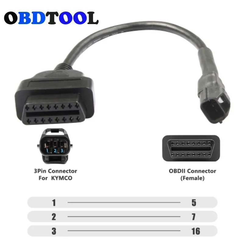 For KYMCO 3 PIN Motorcycle Cable OBD OBD2 Diagnostic Cable OBDII 16pin To 3 Pin for KYMCO Motorbike Convertor Connector Adapter