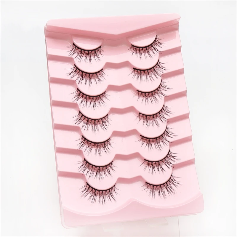 7 paar Black Fairy Manga valse wimpers dunne band dikke krullende stijve natuurlijk ogende wimpers