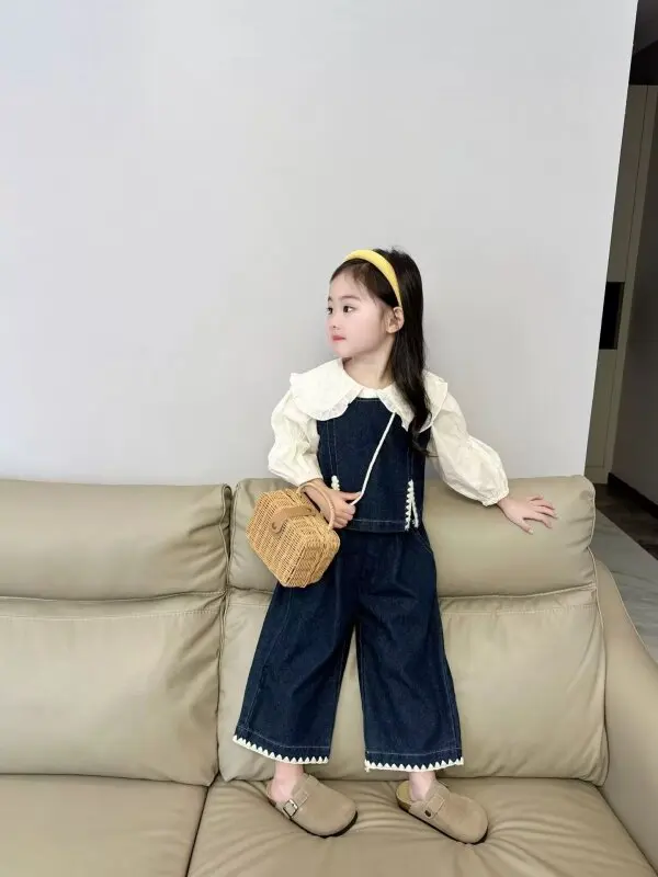 Spring Children Overalls Thin Denim Suspenders Pantsset Baby Denim Pants Retro Casual Loose Girls Overalls Kids Jumpsuit