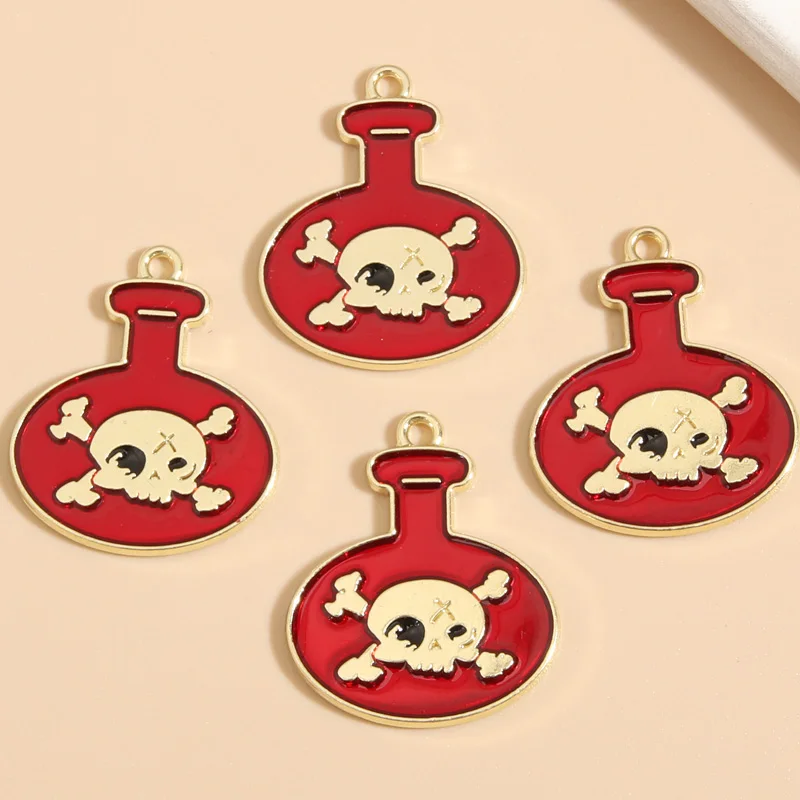 10pcs Gold Color 25x21mm Scary Skull Head Charms Halloween Enamel Pendant Fit DIY Earrings Jewelry Making Handcrafted Accessorie