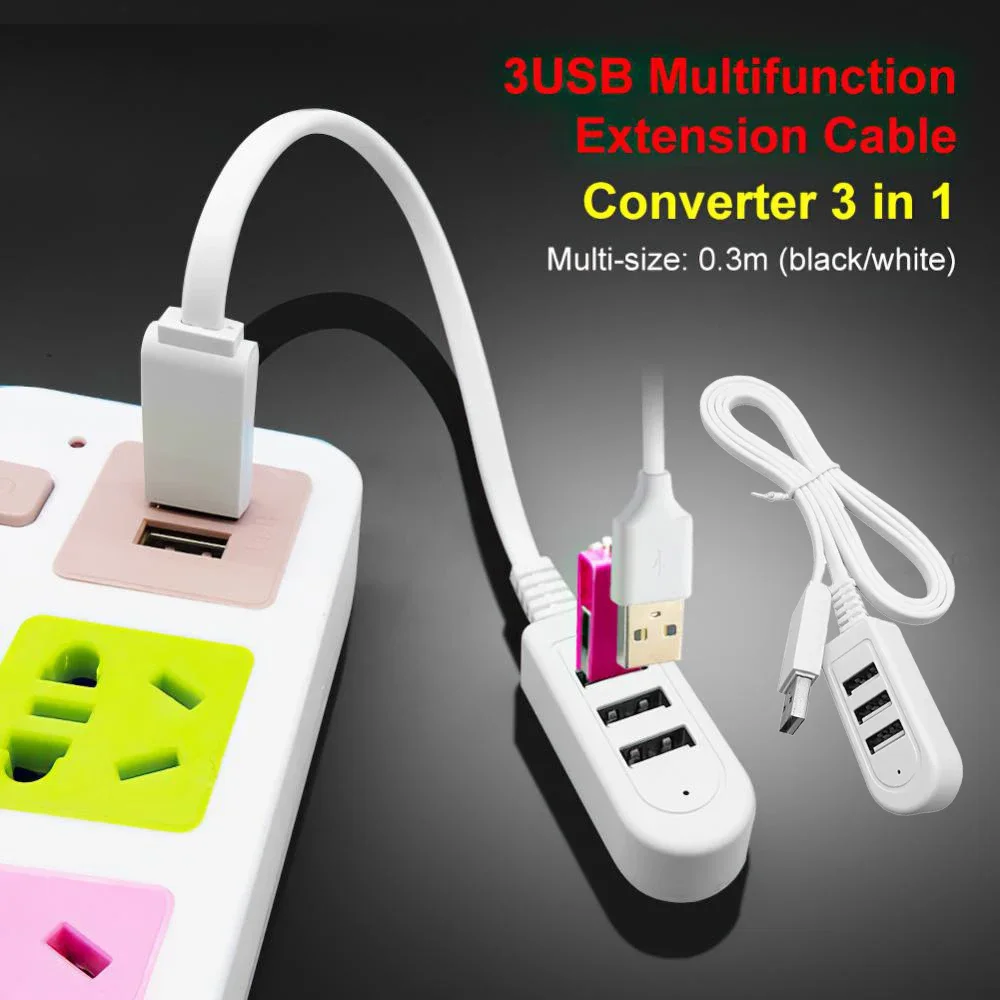 Multi-Port USB Data Cable 3 Ports USB Splitter 3A Charger Converter Charging Extension Cable Digital Expansion Hub Adapter