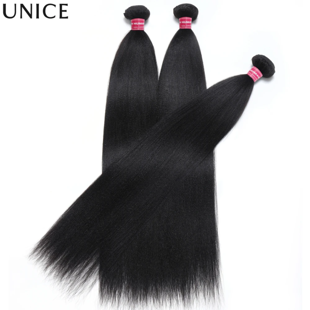 Fotografia 4: Unice cabelo yaki feixes de cabelo humano reto 2/3/4 peças com 1 peça parte livre fechamento de renda 4x4 polegadas