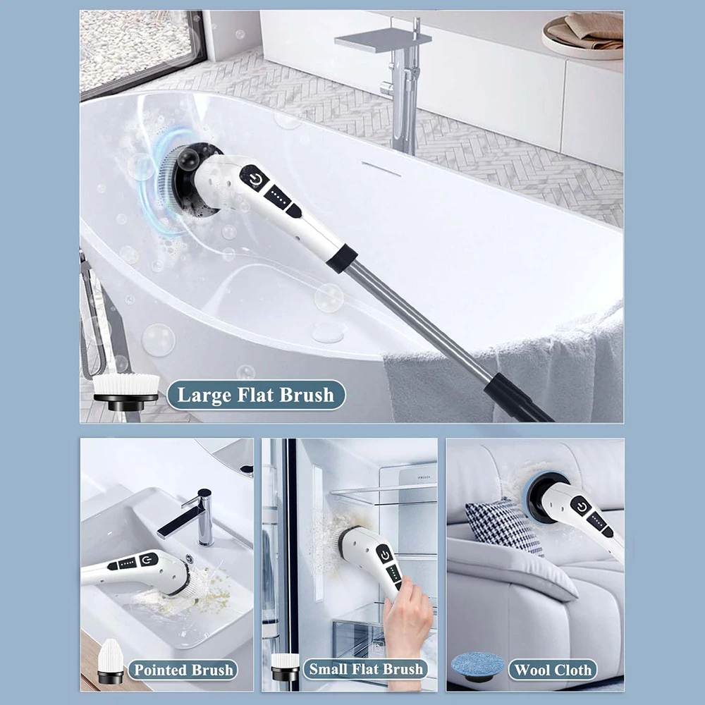 Electric Cleaning Brush, WirelessElectric Rotary Scrubber, 7 Brush Heads And AdjustableExtension Handle, Cleaning Tools