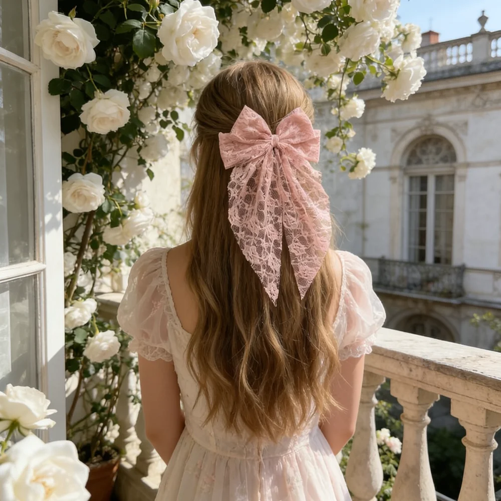Elegant Lace Bowknot Hair Clip Sweet Ribbon Spring Barrettes Fashion Women Hairpin Fairy Style Accessory For Daily Party