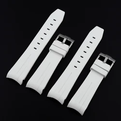 21mm Curved End FKM Fluorine Rubber Watch Band Accessories Sport Waterproof White Diving Bracelet Wrist Strap