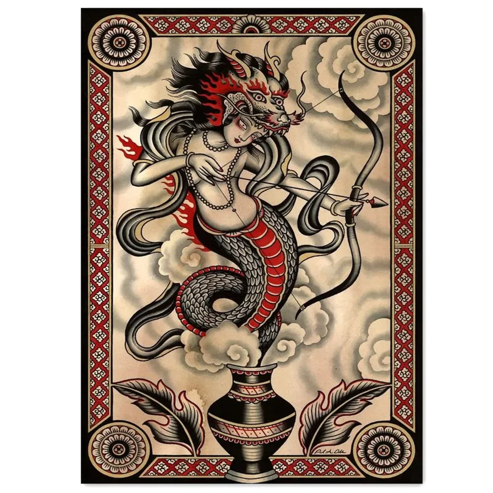 Creative Tattoo Art Posters and Prints Vintage Wall Art Matte Kraft Paper Wall Painting Tattoo Studio Room Home Decor Stickers