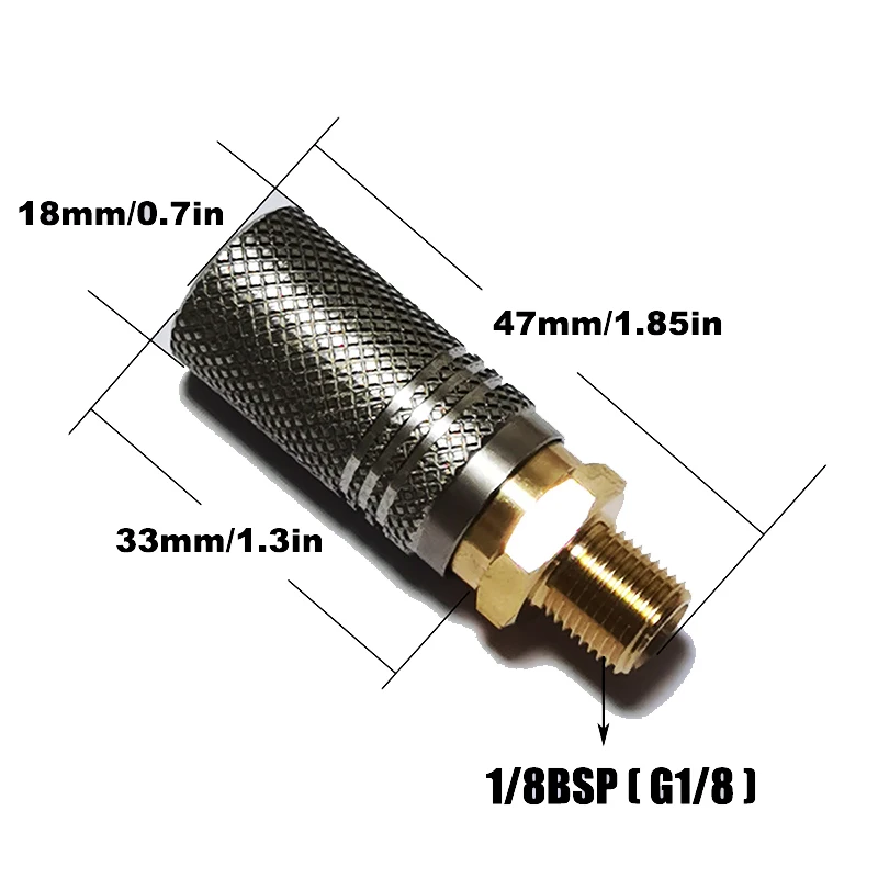 Verlängertes Hochdruck-Luftfüllventil, 8mm Schnellkupplungsadapter 1/8BSPP(G1/8) 8mm Außengewinde – Detail 6