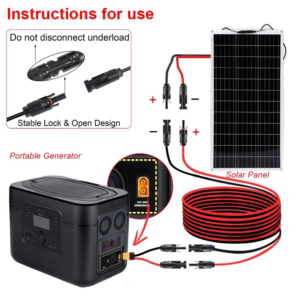 12AWG Double Ends Solar Extension Cable IP67 Waterproof Solar Connector Silicone Tinned Copper For Solar Panel RV Power Station