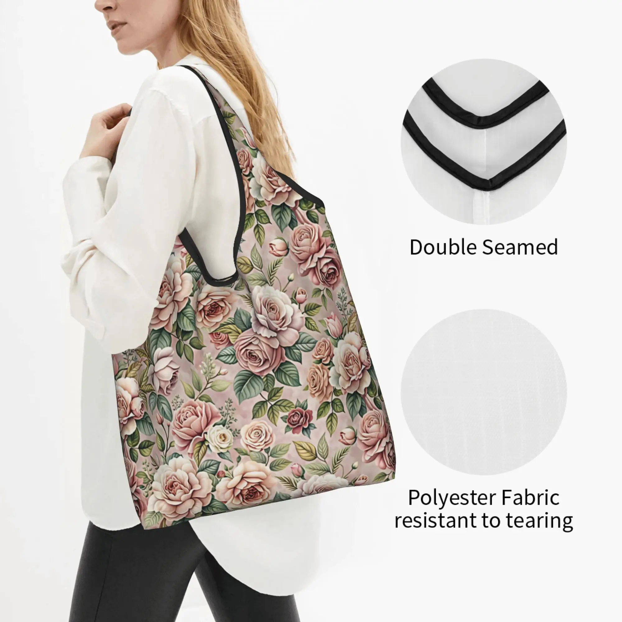 Fashion Trend 3D Flowers Grocery Shopping Bag Cute Shopper Tote Shoulder Bags Large Capacity  Luxury High 3D Floral Handbag