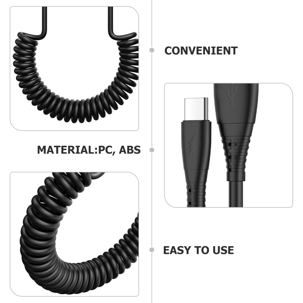 

2Pcs USB Type-C Charging Cable Spring Cord Flexible Fast Charging USB Cable Data Transfer Phone Supply Type-C Adapter