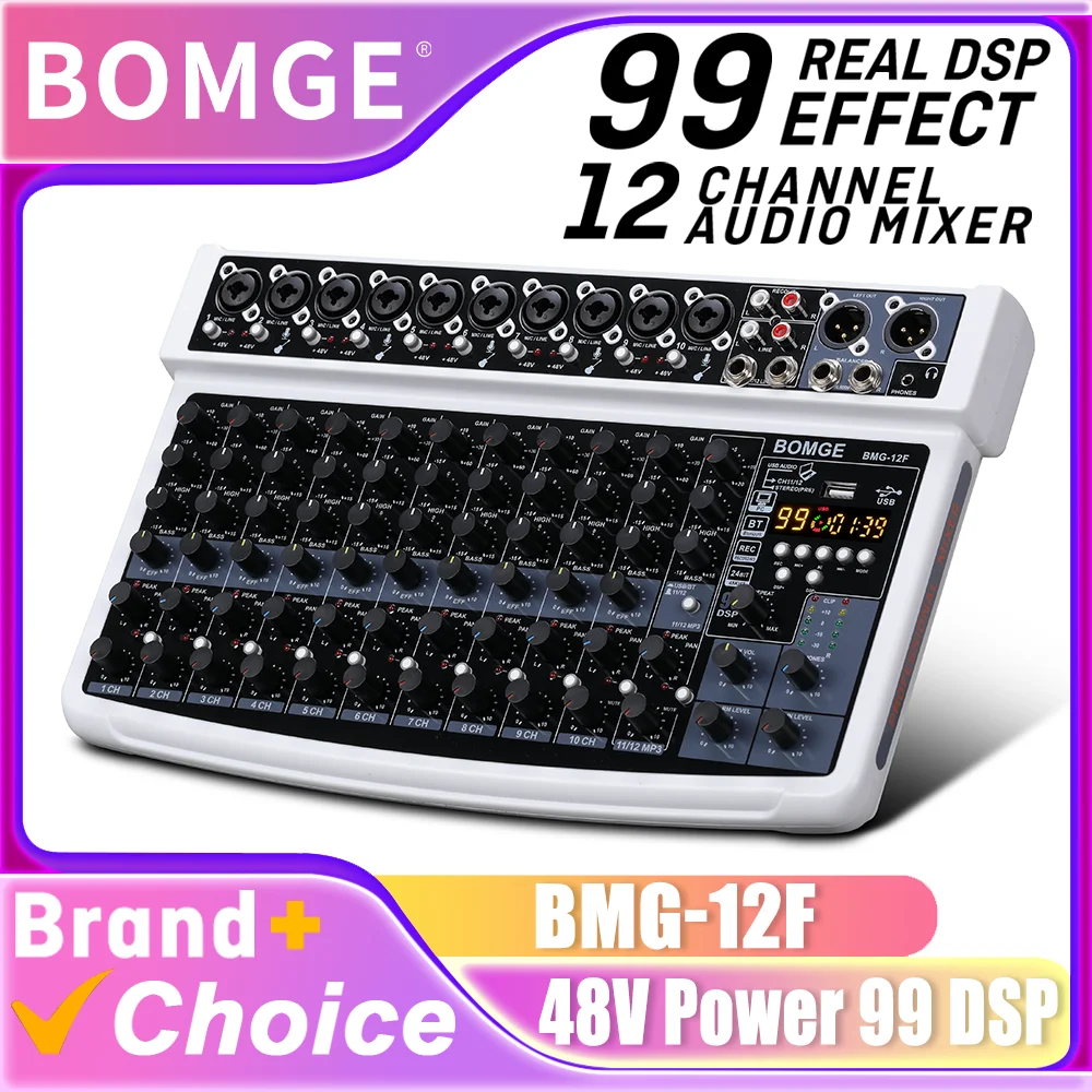 Bomge 12F Professional Portable 12 Channel 99 DSP Recording Audio Mixer,dj