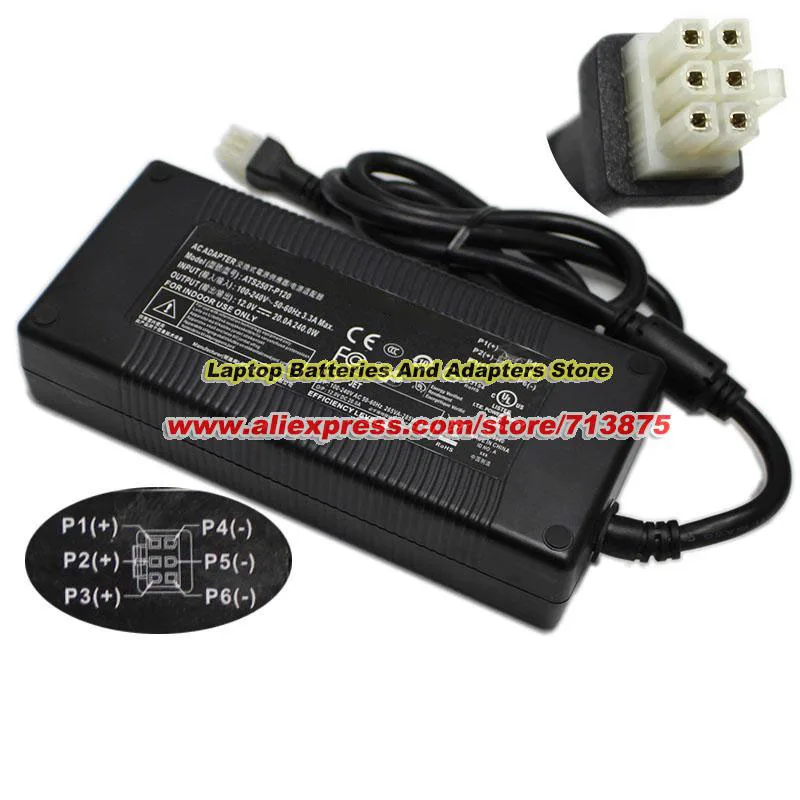 ATS250PT-P120 AC Adapter 12V 20A 240W Power Supply with Molex 6Pins tip