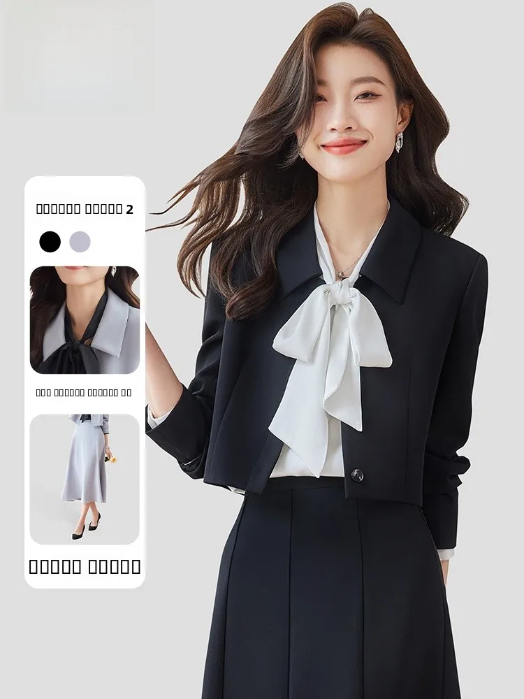 

Bla Casual Suit Jaet Women's Small Size Autumn New Sle Interview f Skirt Suit Set Commute Sle Pure Color Long Sve