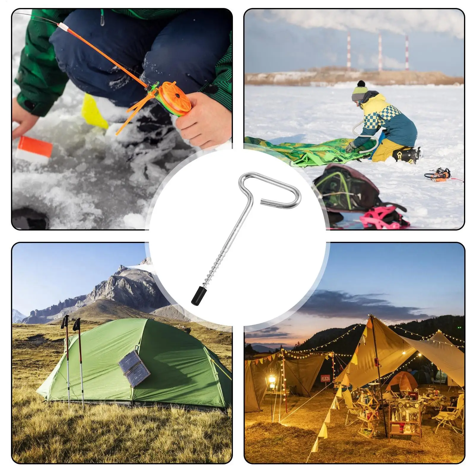 Taladro para tienda de pesca en hielo, barrena roscada de acero inoxidable para acampar al aire libre, herramienta de taladro para tienda de pesca de invierno para supervivencia y acampada