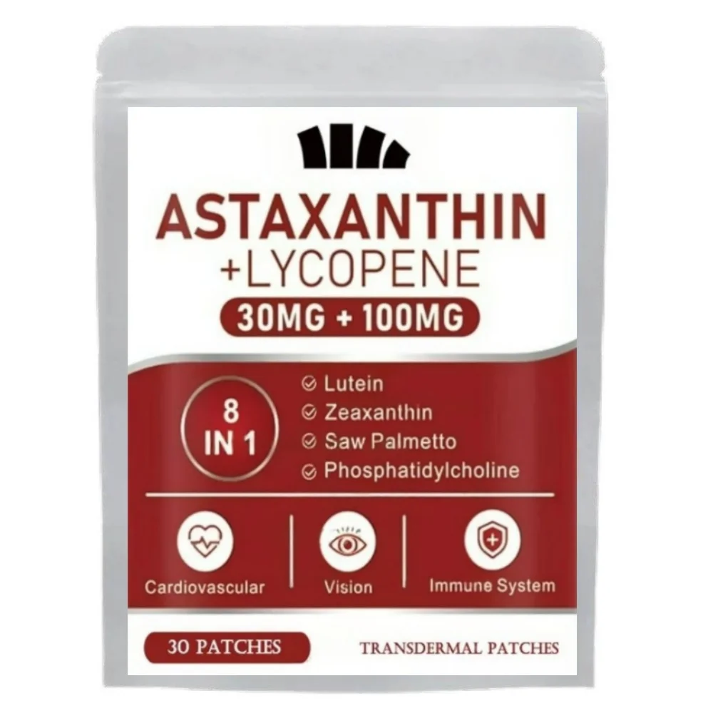 

30 пластырей для лечения астаксантина и ликопина с женьшенем Panax, гинкго билоба, здоровье кожи, поддержка энергии, иммунитета