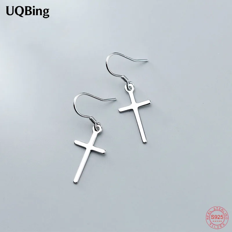 

Fashion 100% Real 925 Sterling Silver Girls Cross Shape Drop Earrings For Women Jewelry