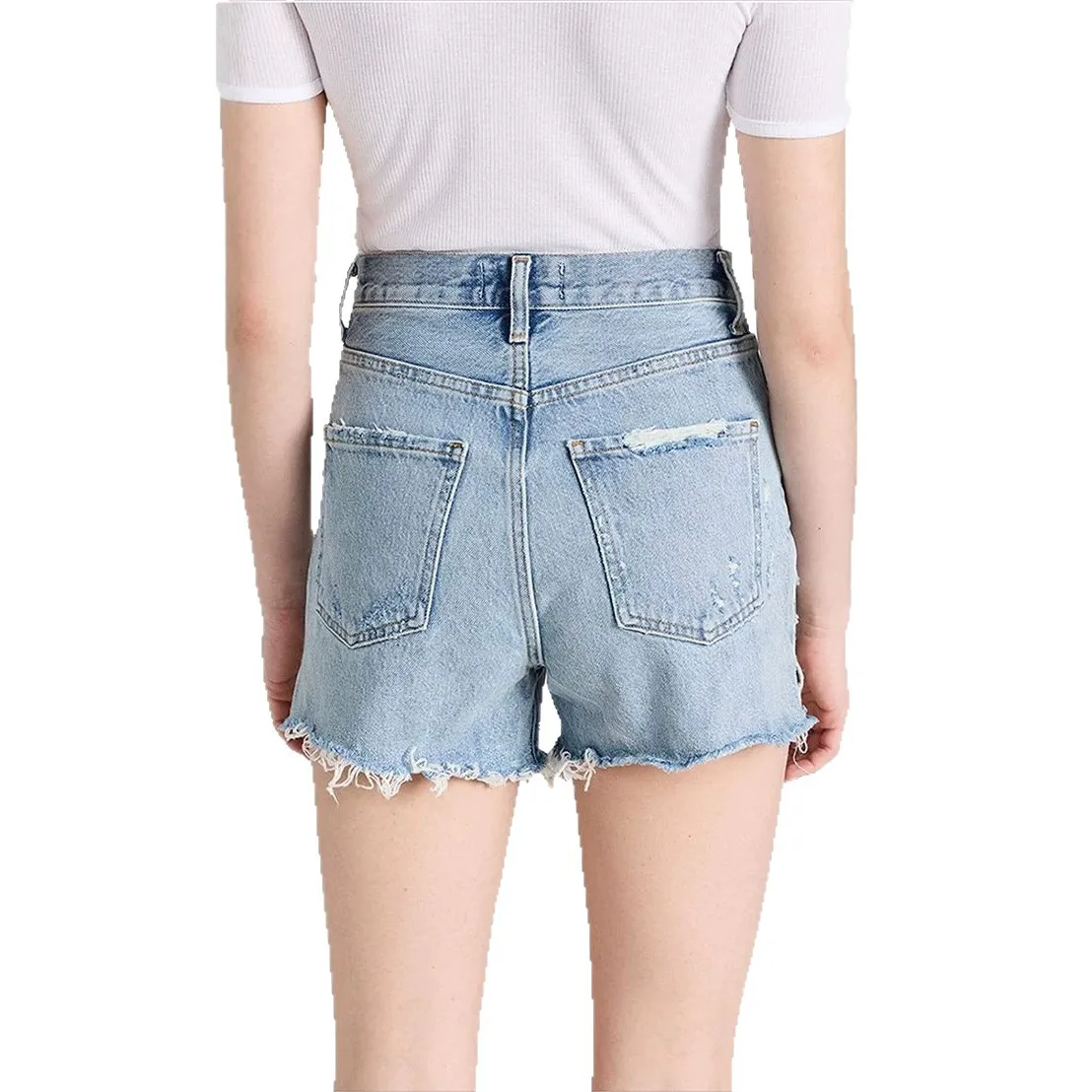 Dave&di Minimalist Women's Shorts Woman Clothes American High Waisted Light Blue Ripped Denim Shorts With Loose Edges For Women